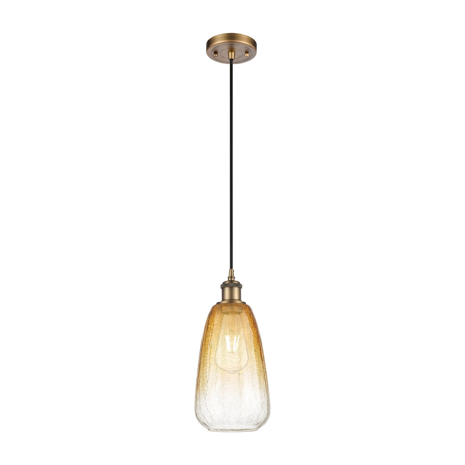 Innovations Brookhaven Almond 6in 1-Light Mini Pendant | Industrial Brushed Brass and Amber Glass Globe | Kitchen Island | Model 516-1P-BB-G480-6AM
