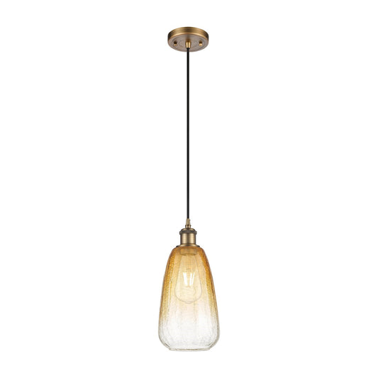 Innovations Brookhaven Almond 6in 1-Light Mini Pendant | Industrial Brushed Brass and Amber Glass Globe | Kitchen Island | Model 516-1P-BB-G480-6AM