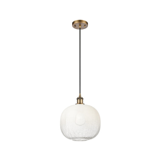 Innovations Brookhaven Sphere 10in 1-Light Mini Pendant | Industrial Brushed Brass and Opal Glass | Kitchen Island | Model 516-1P-BB-G481-10OP