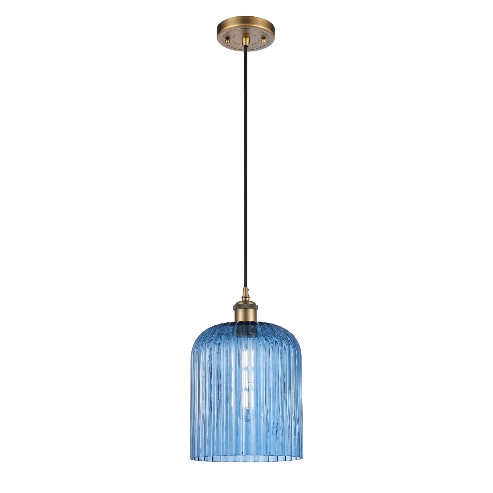 Innovations Bridal Veil 5in 1-Light Mini Pendant | Art Nouveau Brushed Brass and Princess Blue Glass | Kitchen Island | Model 516-1P-BB-G559-8BL