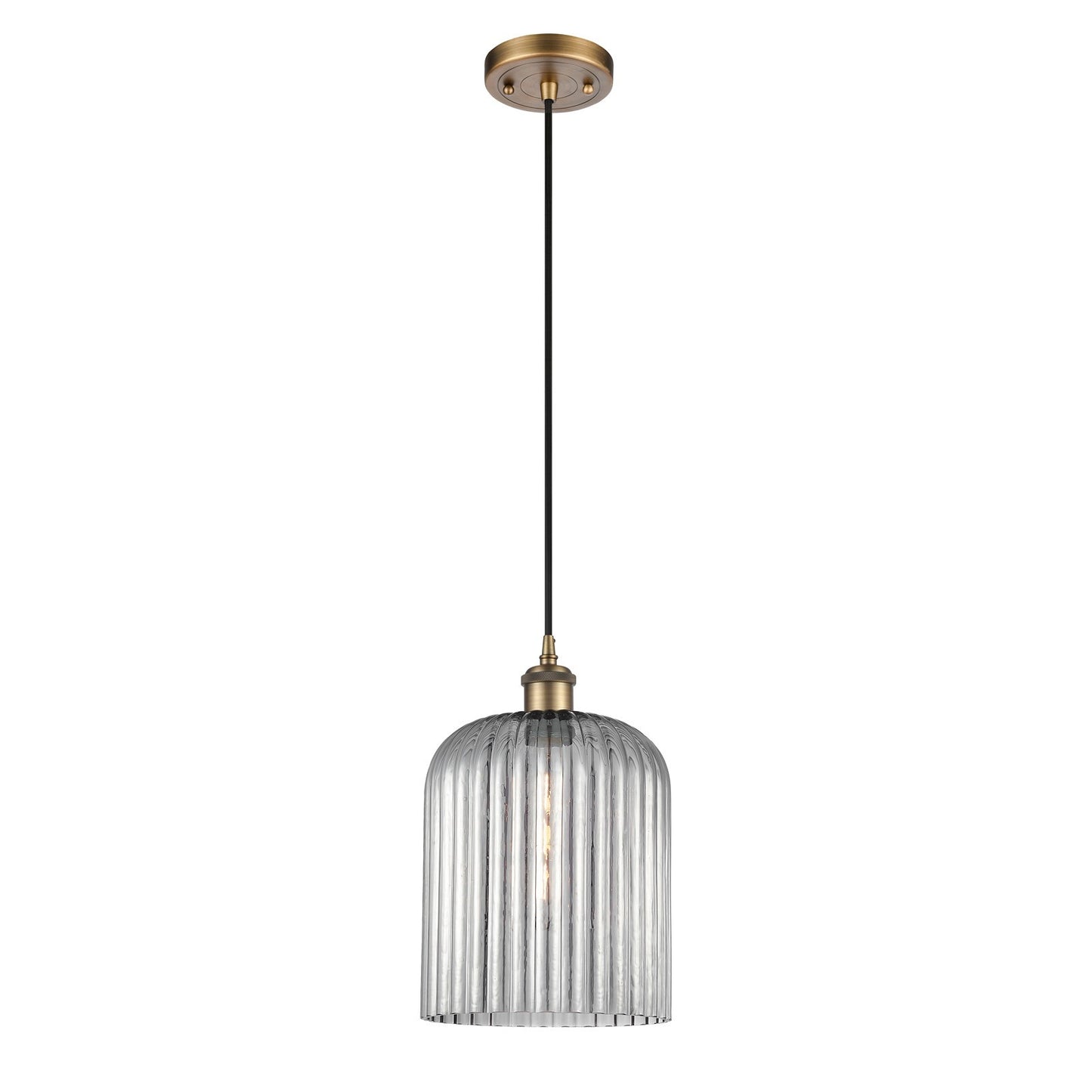 Innovations Bridal Veil 5in 1-Light Mini Pendant | Art Nouveau Brushed Brass and Light Smoke Glass | Kitchen Island | Model 516-1P-BB-G559-8SM