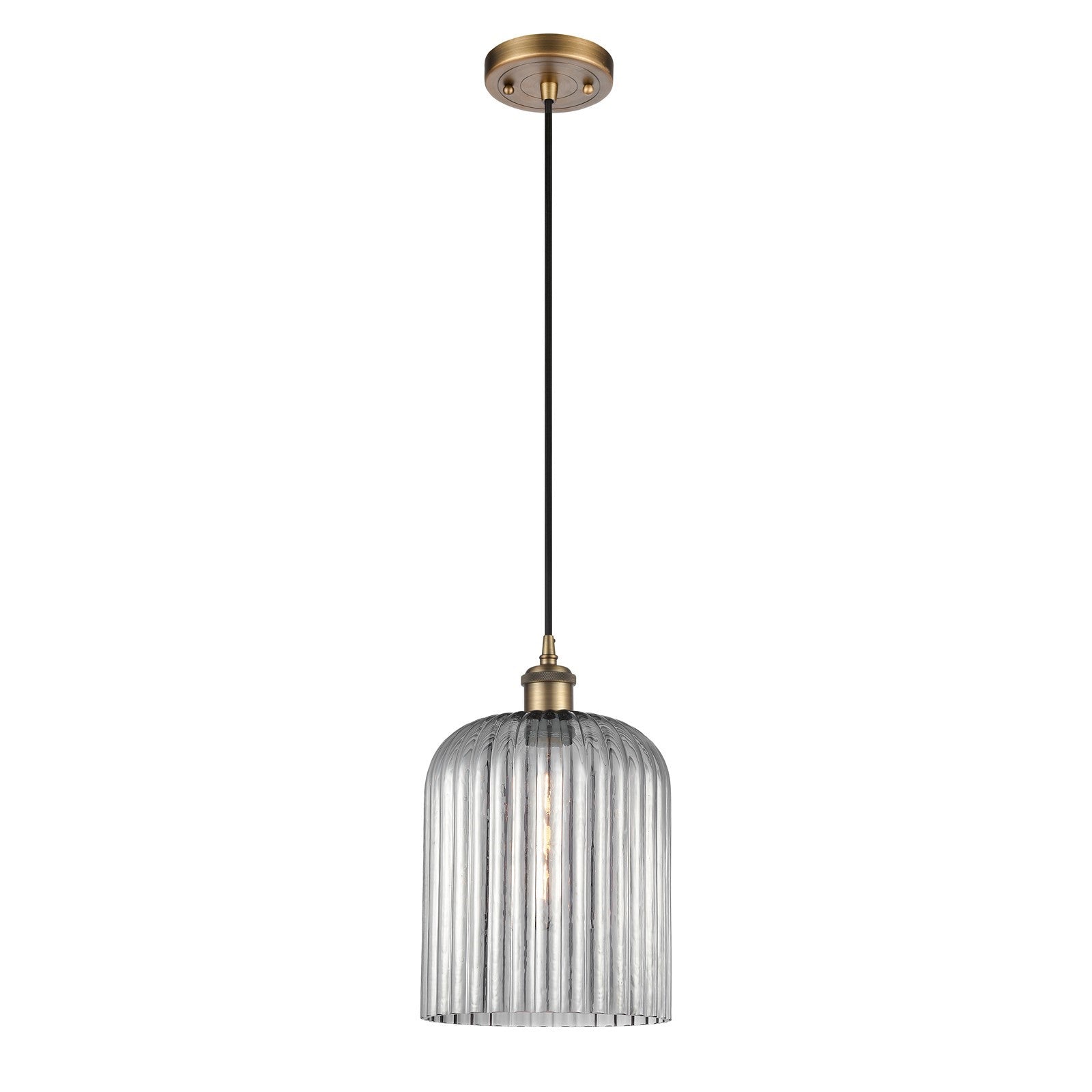 Innovations Bridal Veil 5in 1-Light Mini Pendant | Art Nouveau Brushed Brass and Light Smoke Glass | Kitchen Island | Model 516-1P-BB-G559-8SM