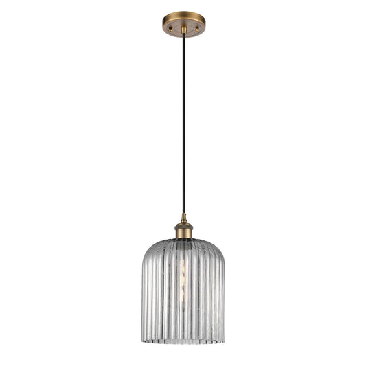 Innovations Bridal Veil 5in 1-Light Mini Pendant | Art Nouveau Brushed Brass and Light Smoke Glass | Kitchen Island | Model 516-1P-BB-G559-8SM