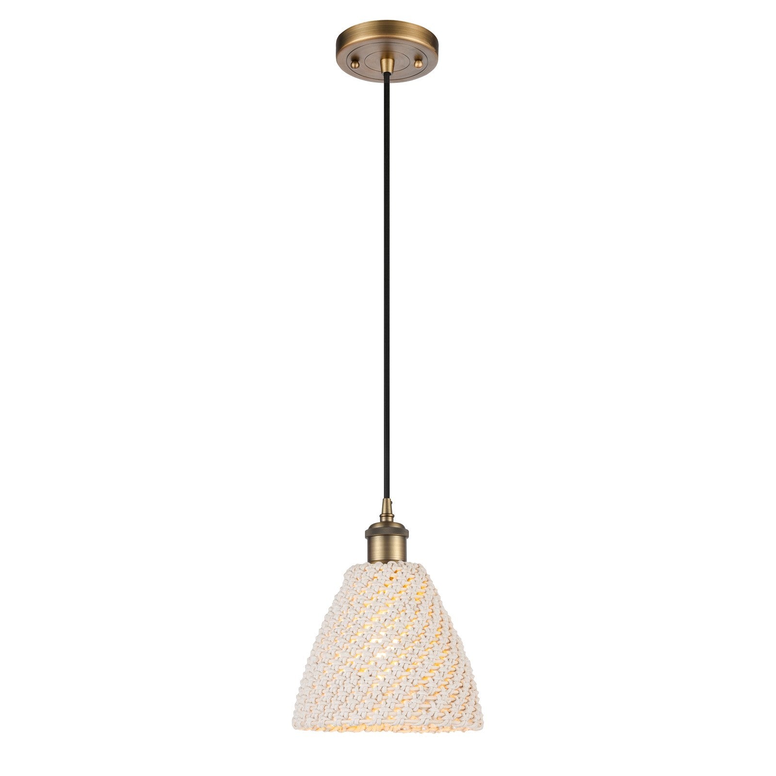 Innovations Bristol Natural 7.5in 1-Light Mini Pendant | Farmhouse Brushed Brass and Natural Fiber Dome | Kitchen Island | Model 516-1P-BB-NBD-75-NAT