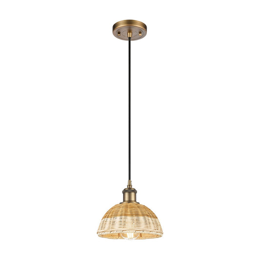 Innovations Bristol Natural II 7.5in 1-Light Mini Pendant | Industrial Brushed Brass and Natural Fiber Shade | Kitchen | Model 516-1P-BB-NBD2-75-NAT