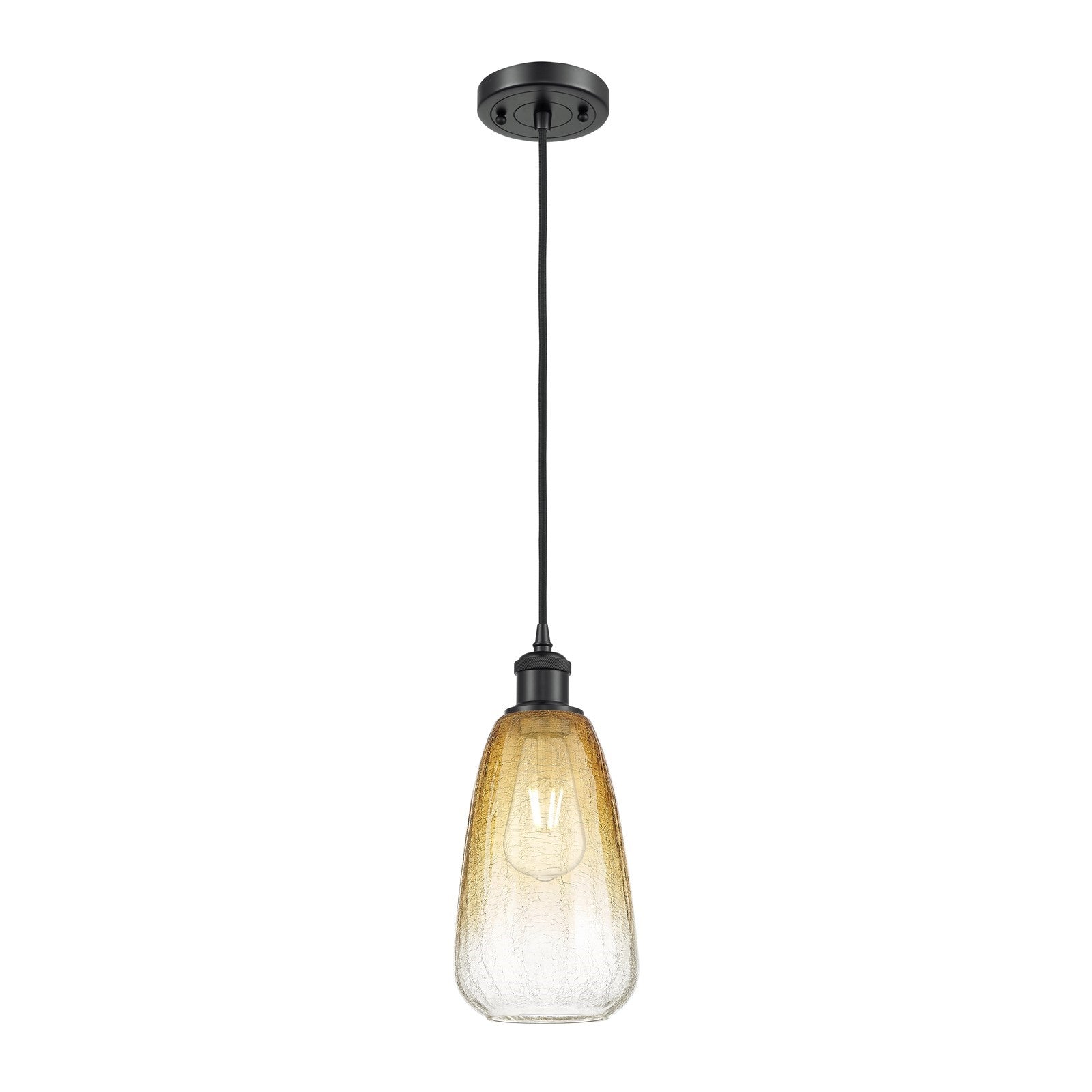 Innovations Brookhaven Almond 6in 1-Light Mini Pendant | Industrial Matte Black and Amber Glass Globe | Kitchen Island | Model 516-1P-BK-G480-6AM
