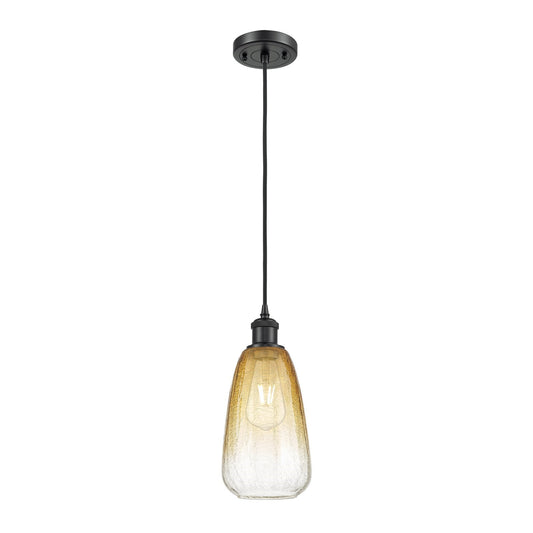 Innovations Brookhaven Almond 6in 1-Light Mini Pendant | Industrial Matte Black and Amber Glass Globe | Kitchen Island | Model 516-1P-BK-G480-6AM