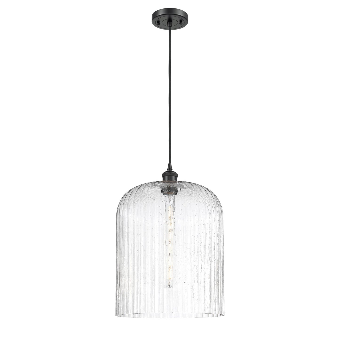 Innovations Bridal Veil 12in 1-Light Mini Pendant | Art Nouveau Matte Black and Seedy Glass | Kitchen Island & Dining | Model 516-1P-BK-G559-12SDY