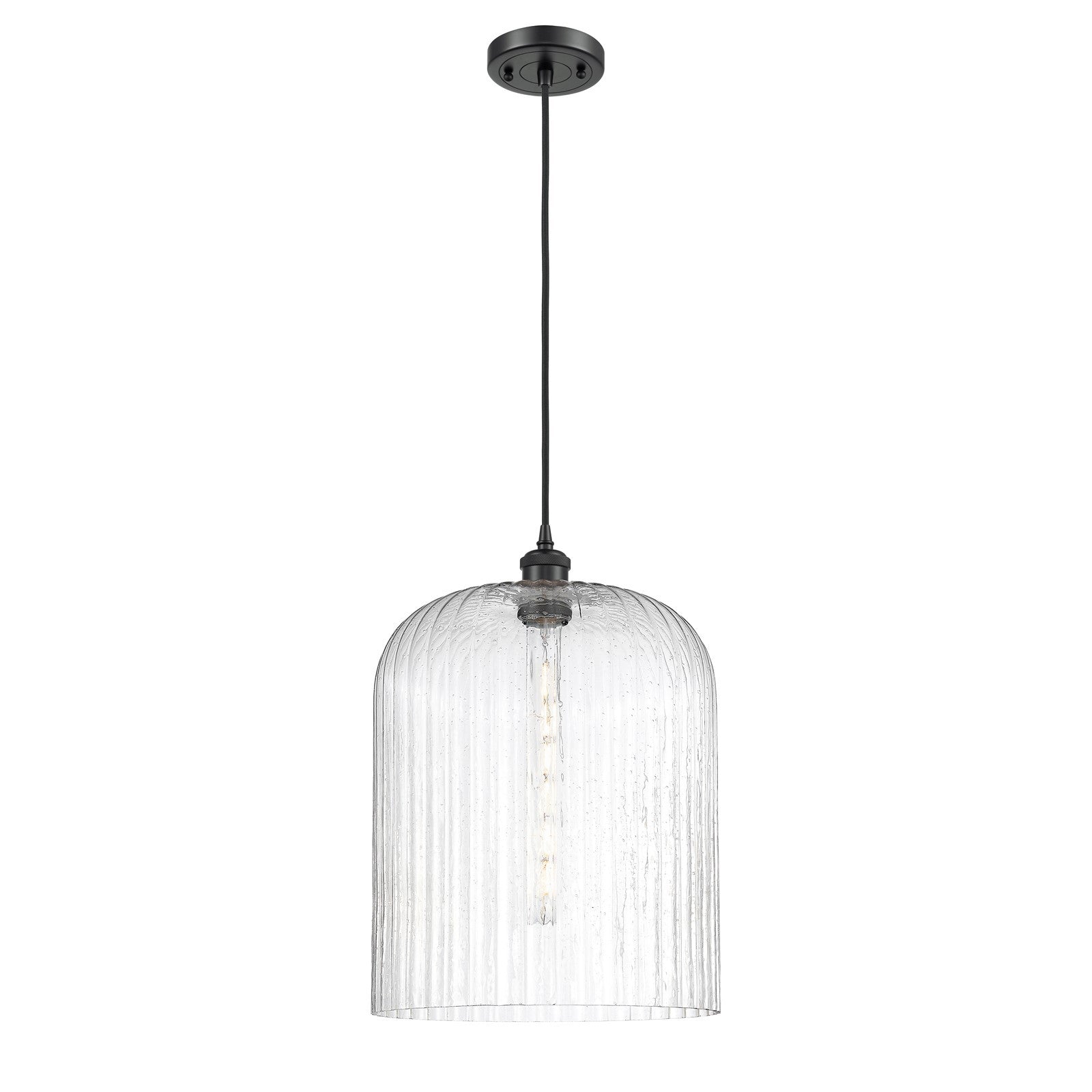 Innovations Bridal Veil 12in 1-Light Mini Pendant | Art Nouveau Matte Black and Seedy Glass | Kitchen Island & Dining | Model 516-1P-BK-G559-12SDY