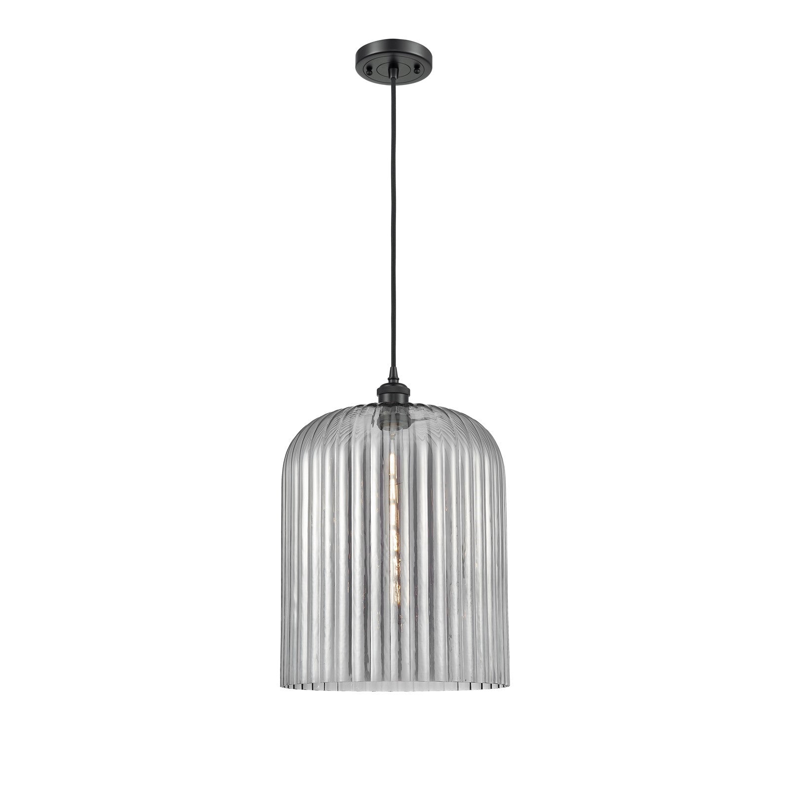 Innovations Bridal Veil 12in 1-Light Mini Pendant | Art Nouveau Matte Black and Light Smoke Glass | Kitchen Island | Model 516-1P-BK-G559-12SM