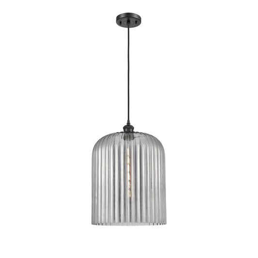 Innovations Bridal Veil 12in 1-Light Mini Pendant | Art Nouveau Matte Black and Light Smoke Glass | Kitchen Island | Model 516-1P-BK-G559-12SM