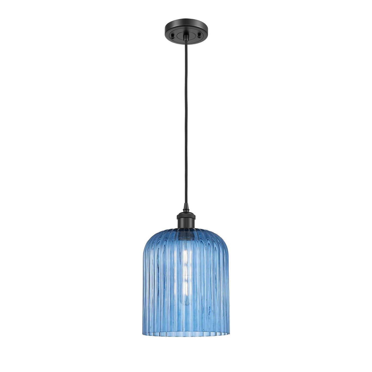 Innovations Bridal Veil 8in 1-Light Mini Pendant | Art Nouveau Matte Black and Princess Blue Glass | Kitchen Island | Model 516-1P-BK-G559-8BL