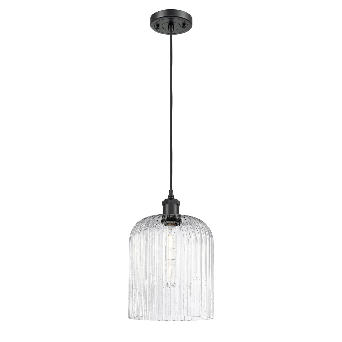 Innovations Bridal Veil 8in 1-Light Mini Pendant | Art Nouveau Matte Black and Seedy Glass | Kitchen Island & Dining Room | Model 516-1P-BK-G559-8SDY