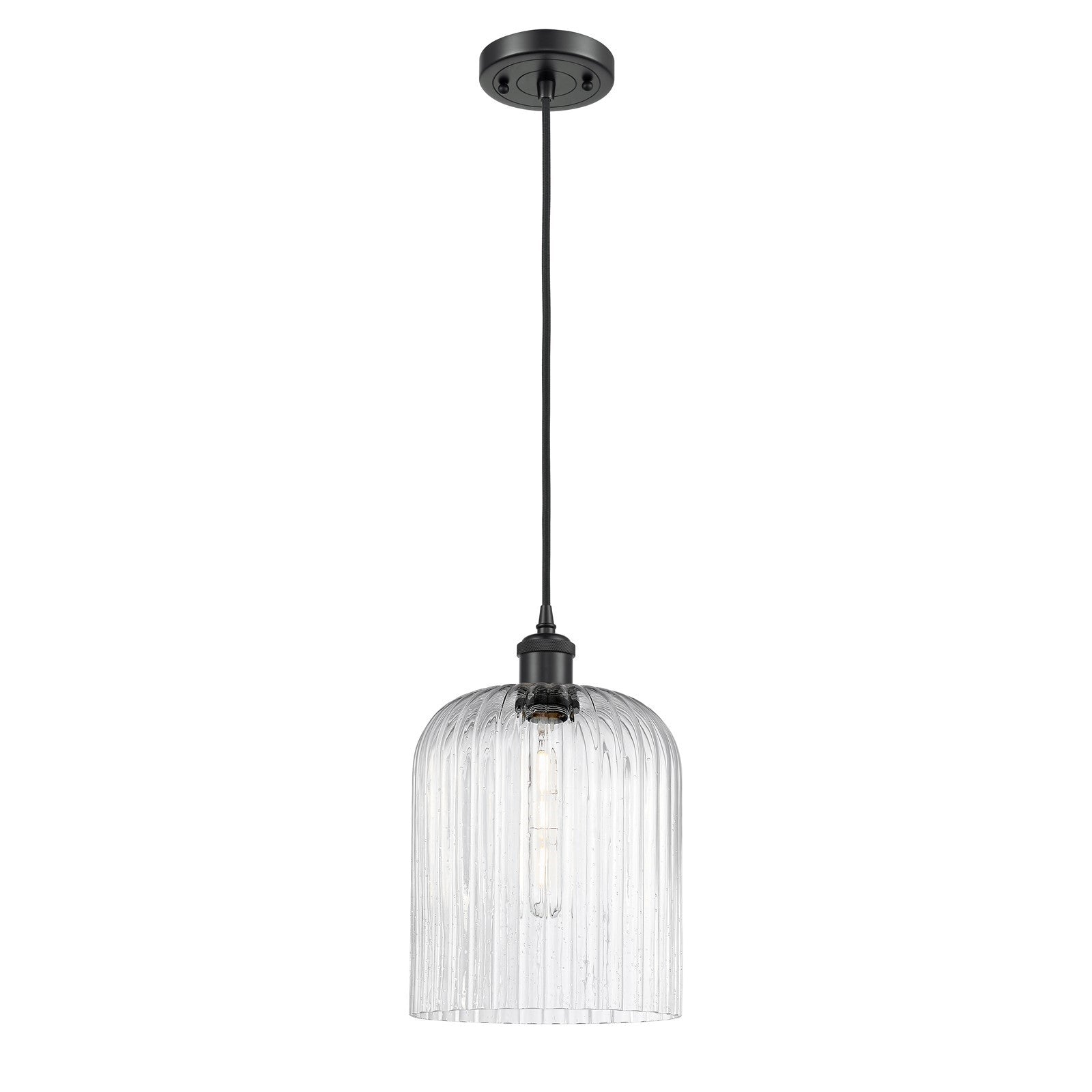 Innovations Bridal Veil 8in 1-Light Mini Pendant | Art Nouveau Matte Black and Seedy Glass | Kitchen Island & Dining Room | Model 516-1P-BK-G559-8SDY