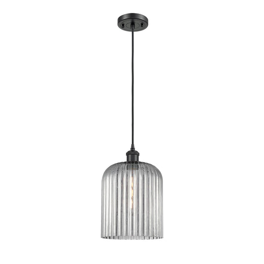 Innovations Bridal Veil 5in 1-Light Mini Pendant | Art Nouveau Matte Black and Light Smoke Ribbed Glass | Kitchen Island | Model 516-1P-BK-G559-8SM
