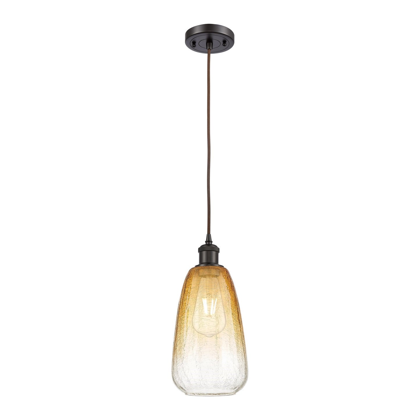Innovations Brookhaven Almond 6in 1-Light Mini Pendant | Industrial Oil Rubbed Bronze and Amber Glass | Kitchen Island | Model 516-1P-OB-G480-6AM