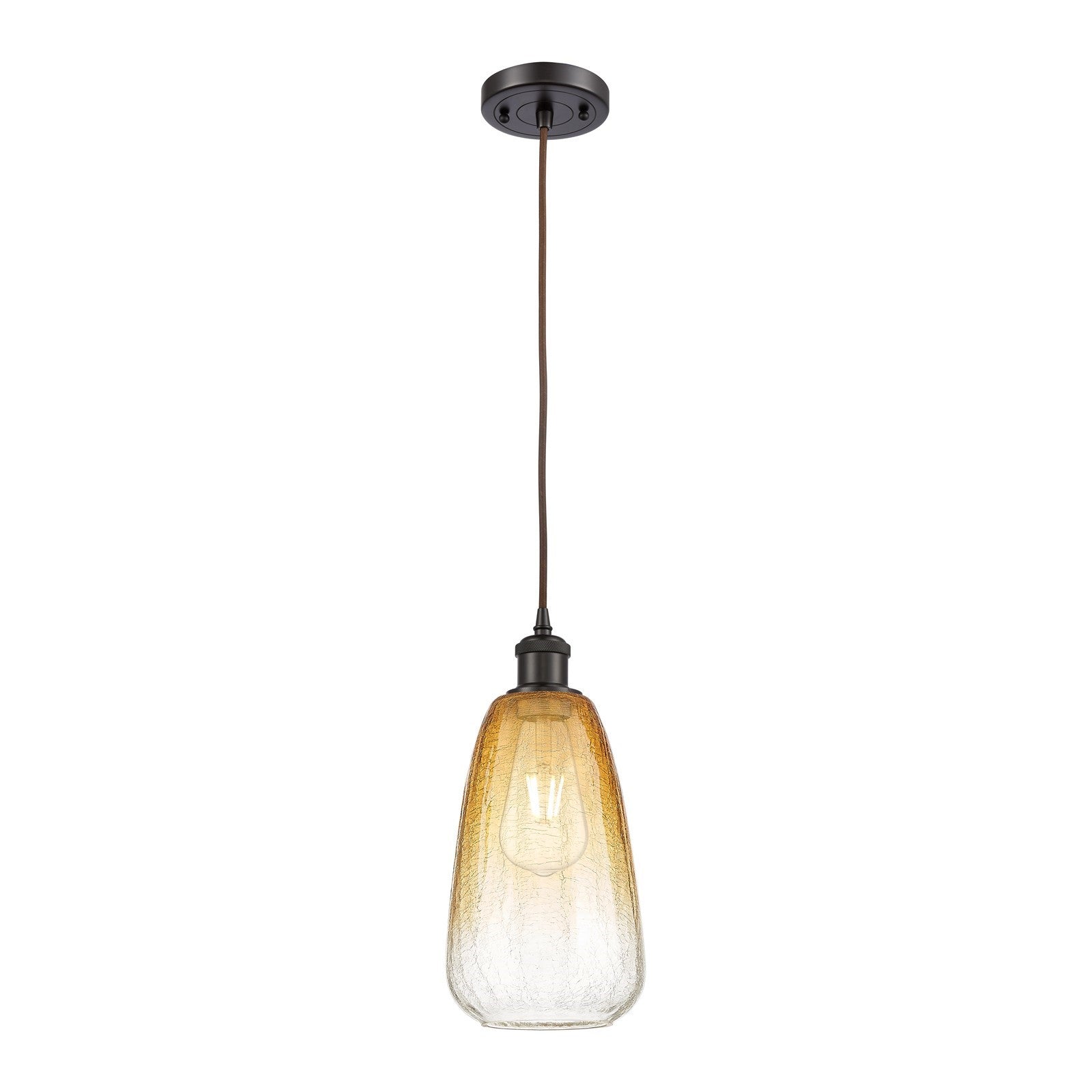 Innovations Brookhaven Almond 6in 1-Light Mini Pendant | Industrial Oil Rubbed Bronze and Amber Glass | Kitchen Island | Model 516-1P-OB-G480-6AM