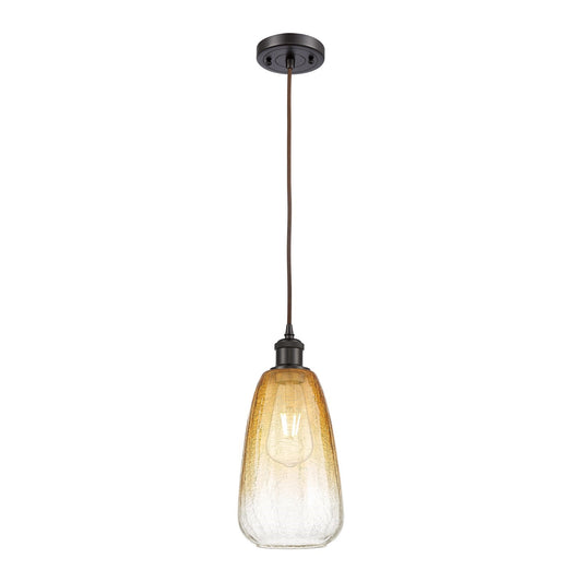Innovations Brookhaven Almond 6in 1-Light Mini Pendant | Industrial Oil Rubbed Bronze and Amber Glass | Kitchen Island | Model 516-1P-OB-G480-6AM