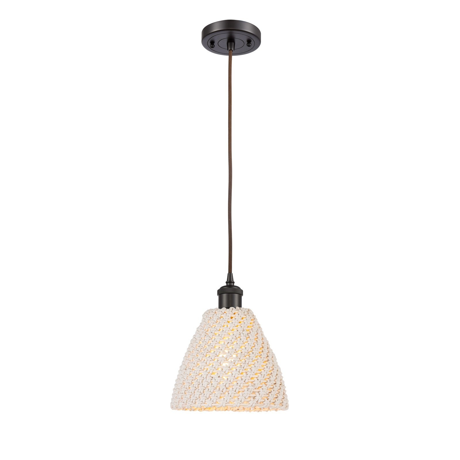 Innovations Bristol Natural 7.5in 1-Light Mini Pendant | Farmhouse Oil Rubbed Bronze and Natural Fiber | Kitchen Island | Model 516-1P-OB-NBD-75-NAT