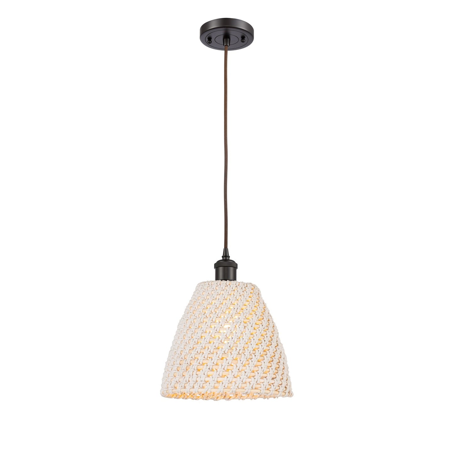 Innovations Bristol Natural 9in 1-Light Mini Pendant | Farmhouse Oil Rubbed Bronze and Natural Fiber | Kitchen Island | Model 516-1P-OB-NBD-9-NAT