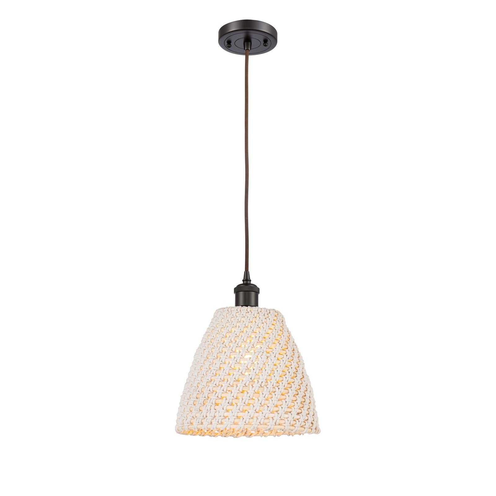 Innovations Bristol Natural 9in 1-Light Mini Pendant | Farmhouse Oil Rubbed Bronze and Natural Fiber | Kitchen Island | Model 516-1P-OB-NBD-9-NAT