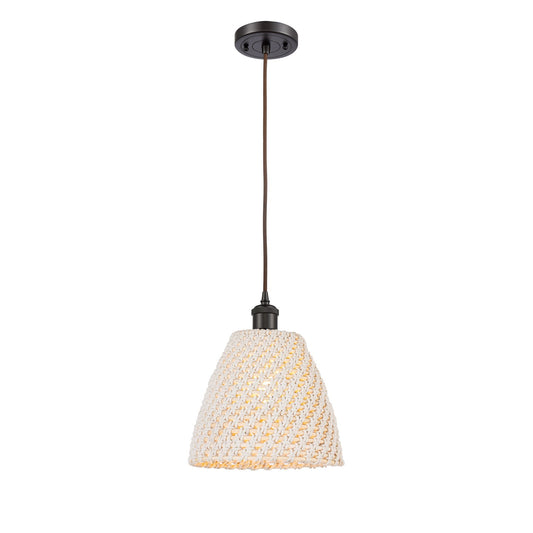Innovations Bristol Natural 9in 1-Light Mini Pendant | Farmhouse Oil Rubbed Bronze and Natural Fiber | Kitchen Island | Model 516-1P-OB-NBD-9-NAT