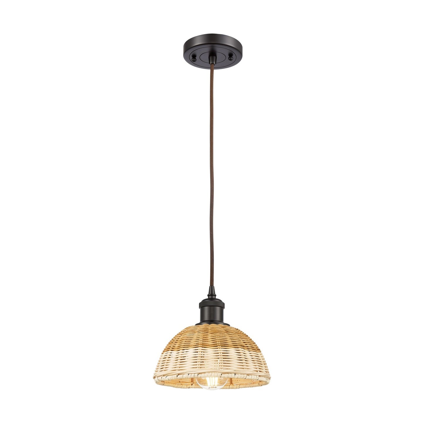 Innovations Bristol Natural II 7.5in 1-Light Mini Pendant | Industrial Oil Rubbed Bronze and Natural Fiber | Kitchen | Model 516-1P-OB-NBD2-75-NAT
