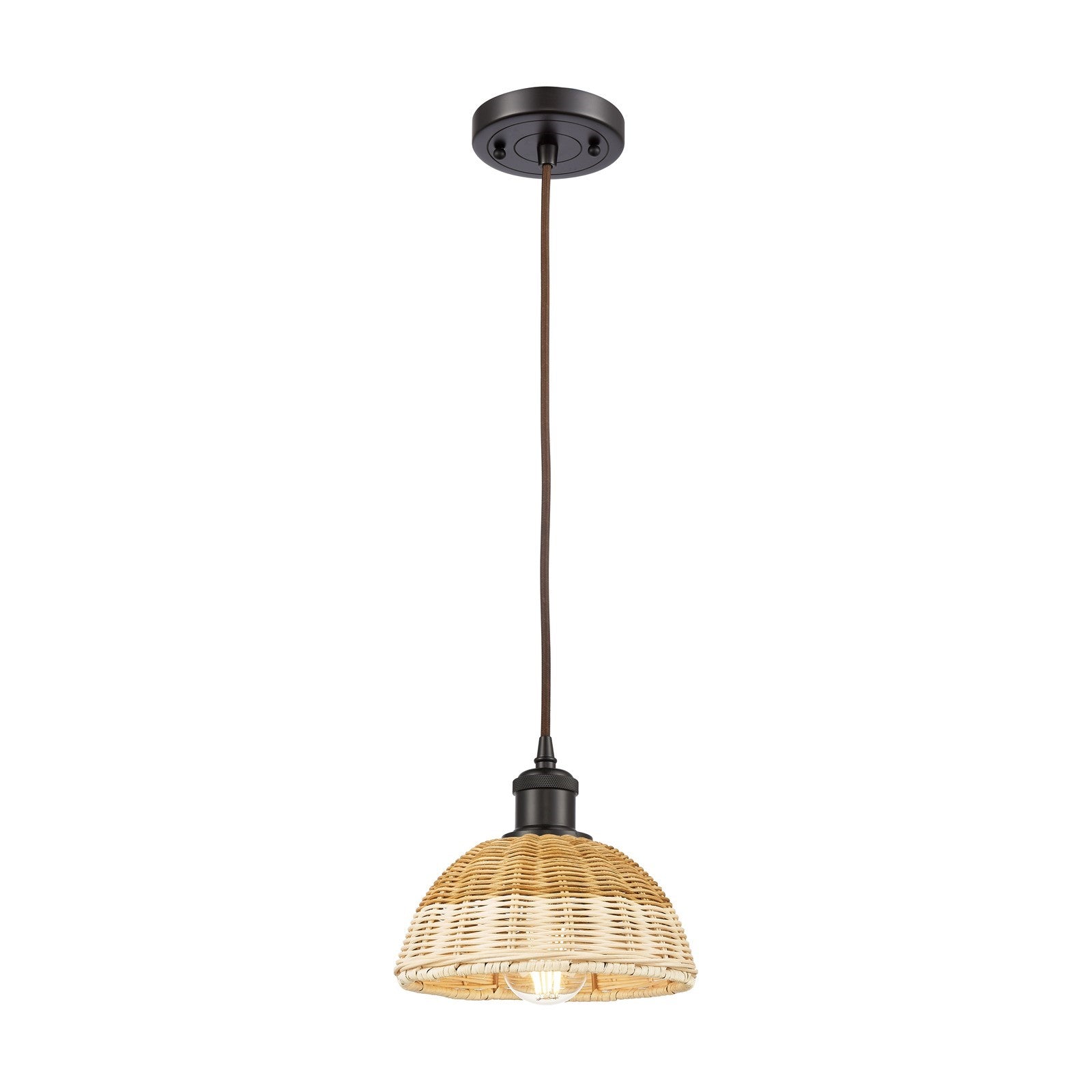 Innovations Bristol Natural II 7.5in 1-Light Mini Pendant | Industrial Oil Rubbed Bronze and Natural Fiber | Kitchen | Model 516-1P-OB-NBD2-75-NAT
