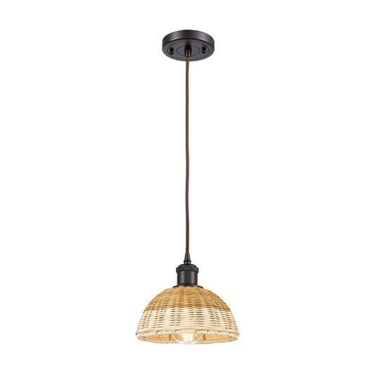 Innovations Bristol Natural II 7.5in 1-Light Mini Pendant | Industrial Oil Rubbed Bronze and Natural Fiber | Kitchen | Model 516-1P-OB-NBD2-75-NAT