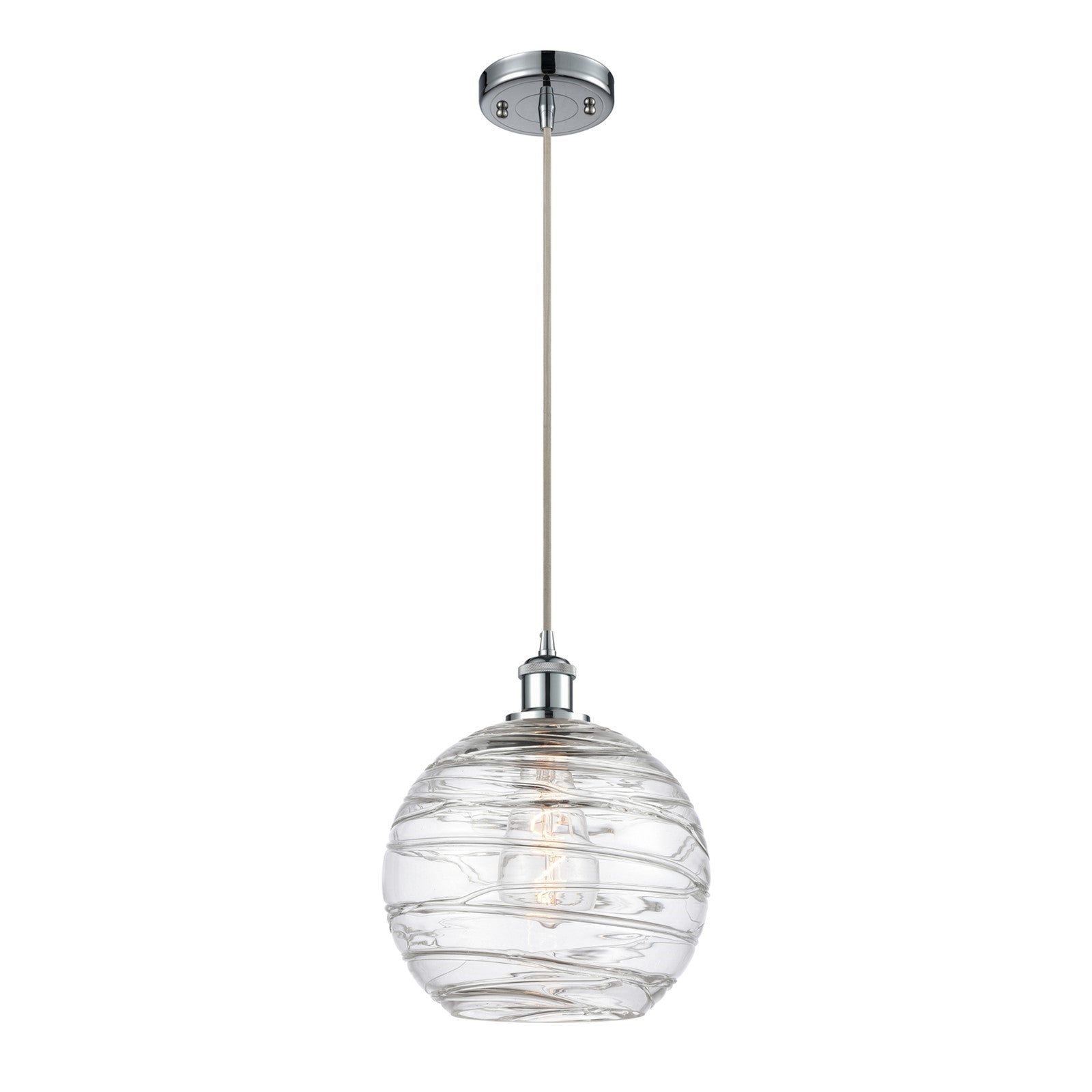 Innovations Athens Deco Swirl 10in 1-Light Mini Pendant | Polished Chrome and Clear Glass | Kitchen Island & Dining Room | Model 516-1P-PC-G1213-10CL