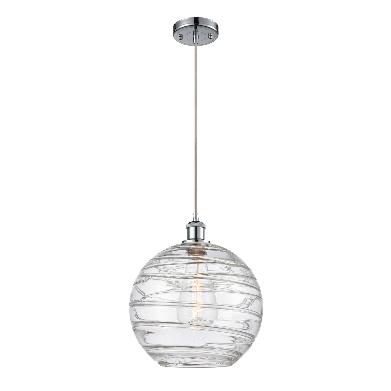 Innovations Athens Deco Swirl 12in 1-Light Mini Pendant | Polished Chrome and Clear Glass | Kitchen Island & Dining Room | Model 516-1P-PC-G1213-12CL