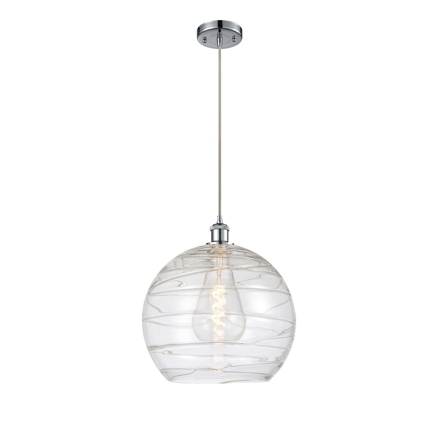 Innovations Athens Deco Swirl 13.75in 1-Light Mini Pendant | Polished Chrome and Clear Glass | Kitchen Island & Dining | Model 516-1P-PC-G1213-14CL