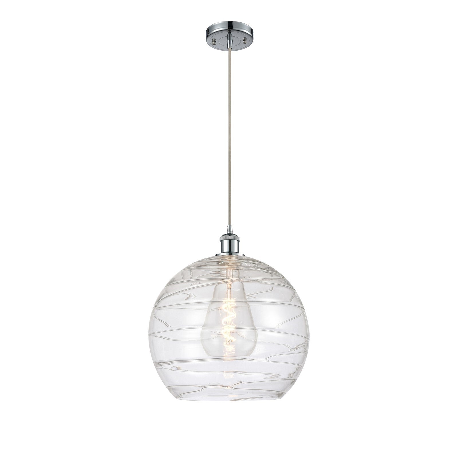 Innovations Athens Deco Swirl 13.75in 1-Light Mini Pendant | Polished Chrome and Clear Glass | Kitchen Island & Dining | Model 516-1P-PC-G1213-14CL