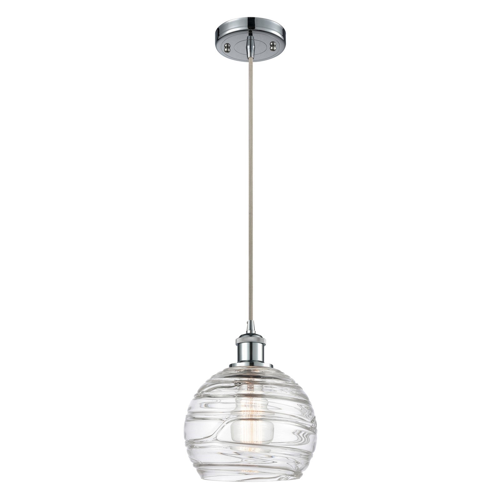 Innovations Athens Deco Swirl 8in 1-Light Mini Pendant | Industrial Polished Chrome and Clear Deco Swirl Glass | Kitchen | Model 516-1P-PC-G1213-8CL