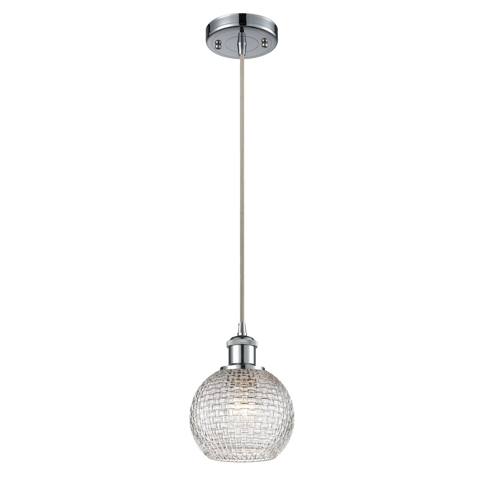 Innovations Athens 6in 1-Light Mini Pendant | Modern Polished Chrome and Clear Basket Weave Glass | Kitchen Island | Model 516-1P-PC-G122C-6CL