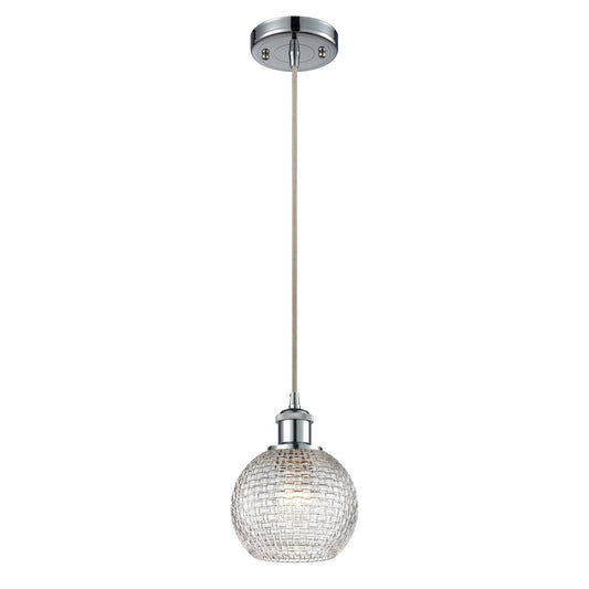 Innovations Athens 6in 1-Light Mini Pendant | Modern Polished Chrome and Clear Basket Weave Glass | Kitchen Island | Model 516-1P-PC-G122C-6CL