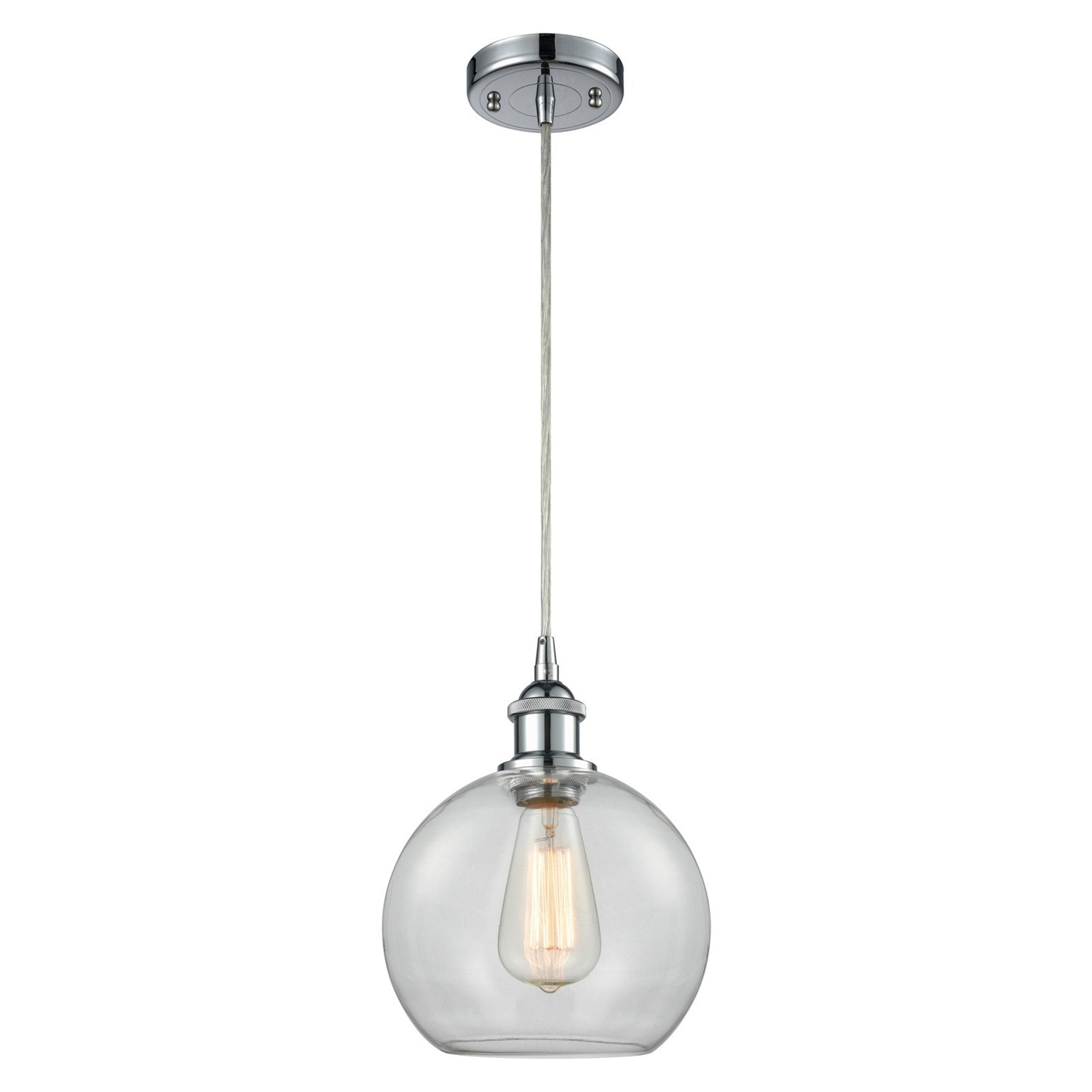 Innovations Athens 8in 1-Light Mini Pendant | Modern Polished Chrome and Clear Basket Weave Glass | Kitchen Island | Model 516-1P-PC-G122C-8CL