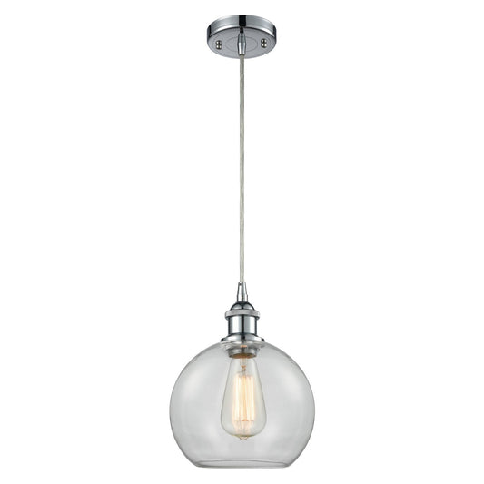 Innovations Athens 8in 1-Light Mini Pendant | Modern Polished Chrome and Clear Basket Weave Glass | Kitchen Island | Model 516-1P-PC-G122C-8CL