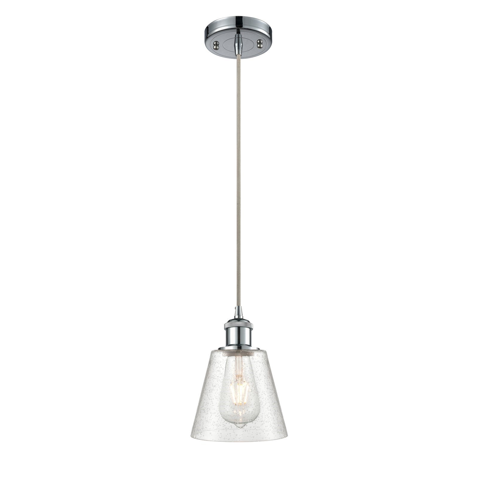 Innovations Caton 6in 1-Light Mini Pendant | Industrial Polished Chrome and Frosted Glass | Kitchen Island & Dining Room | Model 516-1P-PC-G454