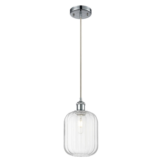 Innovations Preston Cylinder 7in 1-Light Mini Pendant | Industrial Polished Chrome and Clear Glass | Kitchen Island | Model 516-1P-PC-G460-7CL