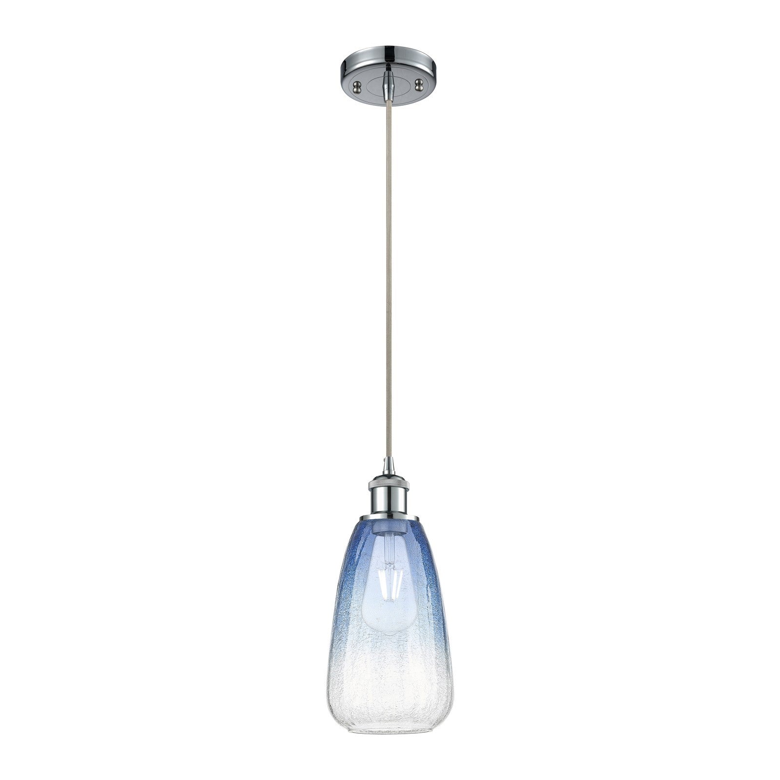 Innovations Brookhaven Almond 6in 1-Light Mini Pendant | Industrial Polished Chrome and Sapphire Blue Glass | Kitchen | Model 516-1P-PC-G480-6SB