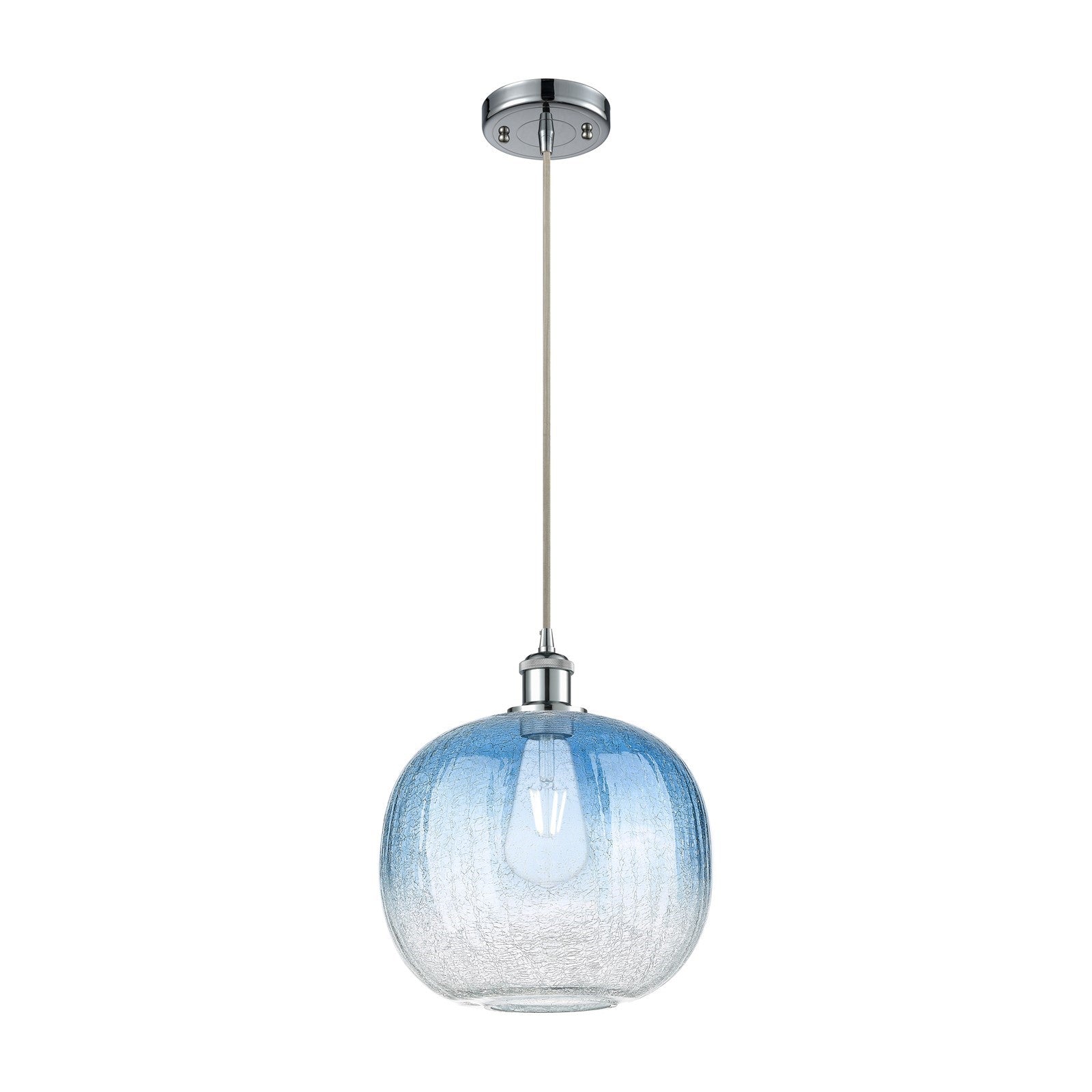 Innovations Brookhaven Sphere 10.5in 1-Light Mini Pendant | Industrial Polished Chrome and Sapphire Blue Glass | Kitchen | Model 516-1P-PC-G481-10SB
