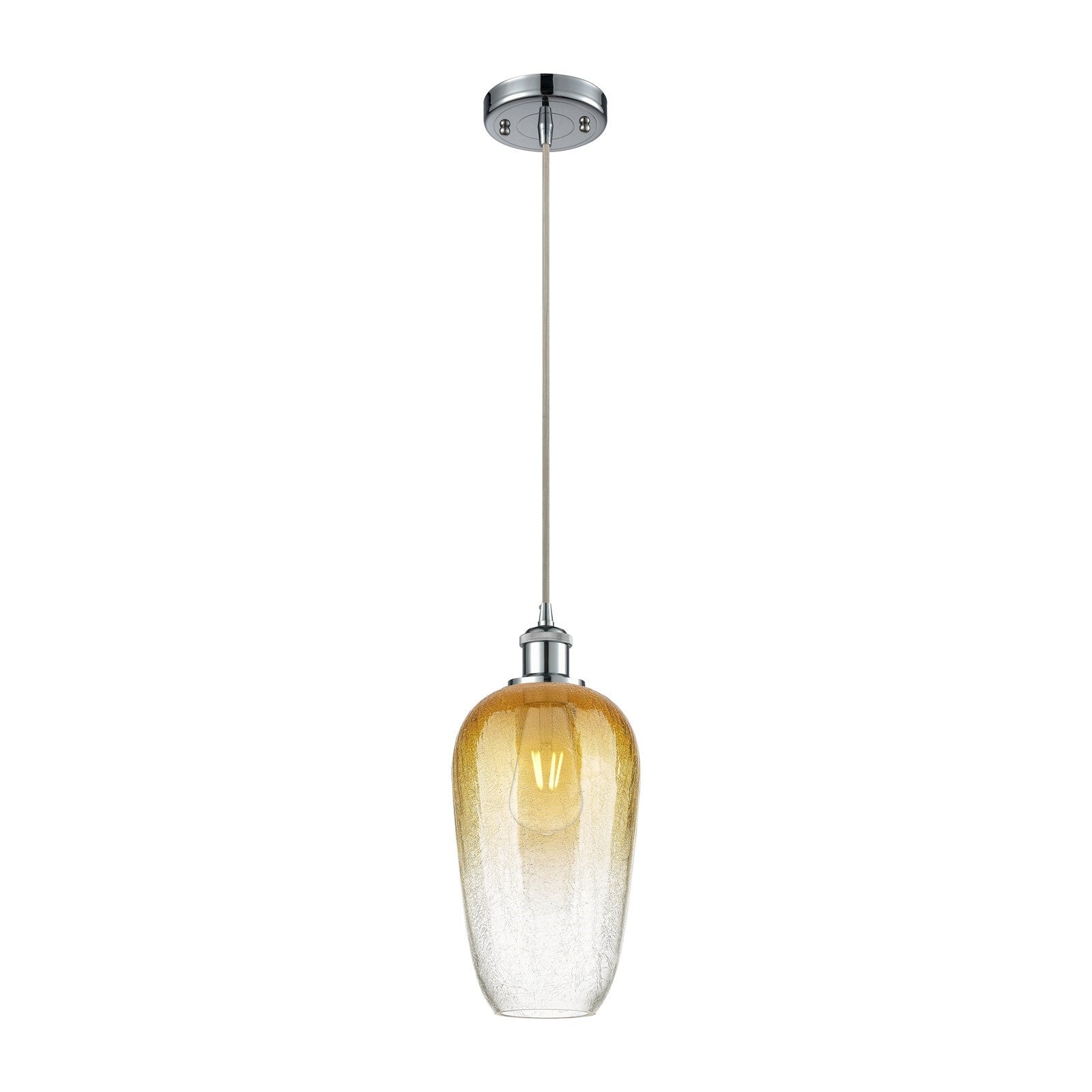 Innovations Brookhaven Flute 7in 1-Light Mini Pendant | Industrial Polished Chrome and Amber Glass | Kitchen Island | Model 516-1P-PC-G484-7AM