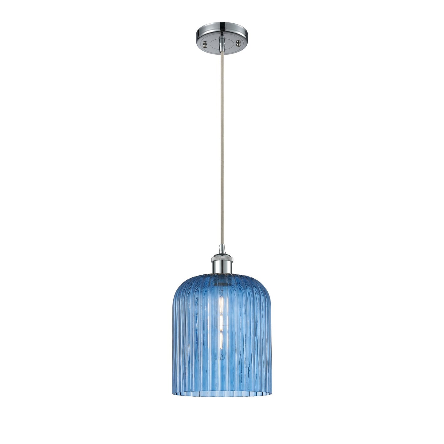 Innovations Bridal Veil 5in 1-Light Mini Pendant | Art Nouveau Polished Chrome and Princess Blue Ribbed Glass | Kitchen | Model 516-1P-PC-G559-8BL