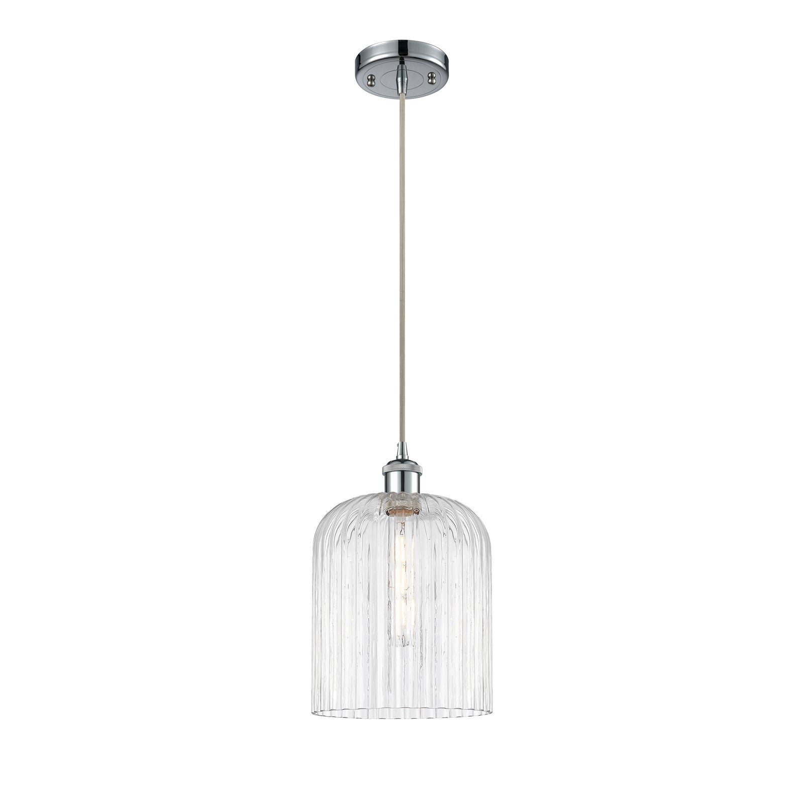 Innovations Bridal Veil 5in 1-Light Mini Pendant | Art Nouveau Polished Chrome and Clear Ribbed Glass | Kitchen Island | Model 516-1P-PC-G559-8CL