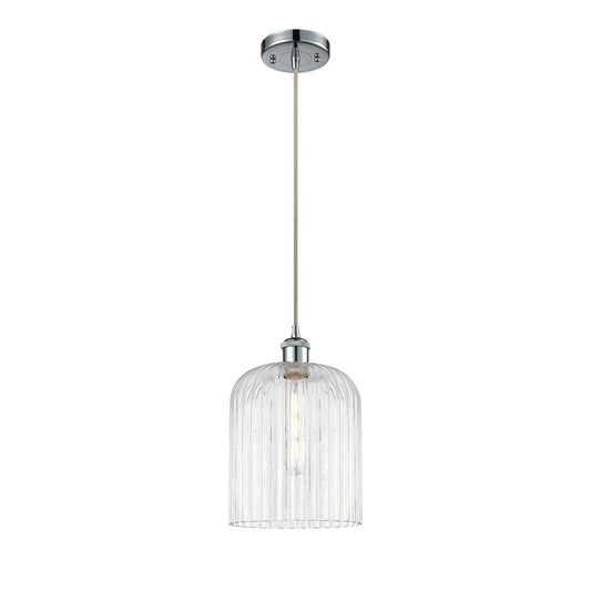 Innovations Bridal Veil 5in 1-Light Mini Pendant | Art Nouveau Polished Chrome and Clear Ribbed Glass | Kitchen Island | Model 516-1P-PC-G559-8CL
