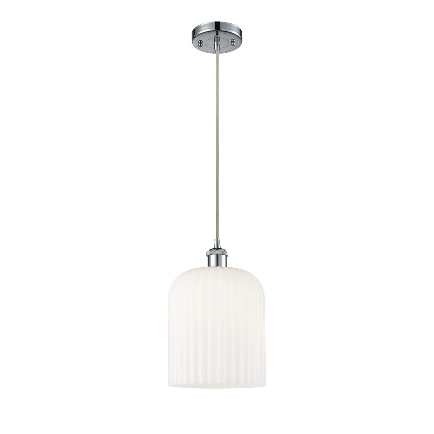 Innovations Bridal Veil 5in 1-Light Mini Pendant | Art Nouveau Polished Chrome and Gloss White Ribbed Glass | Kitchen | Model 516-1P-PC-G559-8GWH