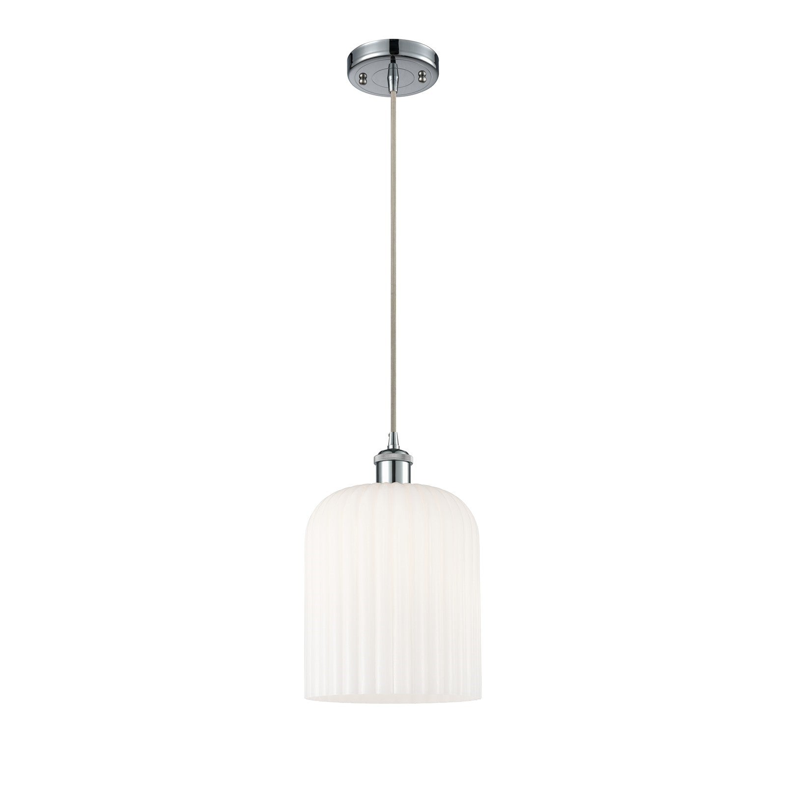 Innovations Bridal Veil 5in 1-Light Mini Pendant | Art Nouveau Polished Chrome and Gloss White Ribbed Glass | Kitchen | Model 516-1P-PC-G559-8GWH