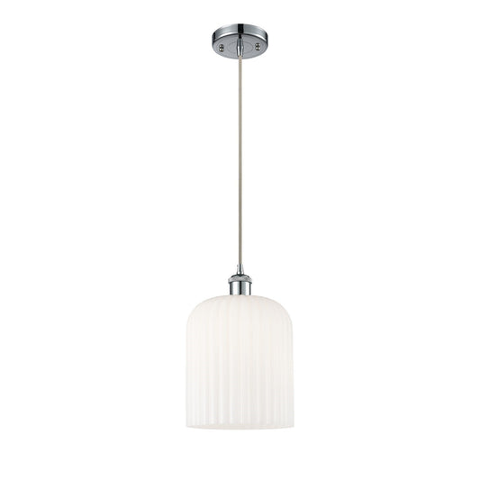 Innovations Bridal Veil 5in 1-Light Mini Pendant | Art Nouveau Polished Chrome and Gloss White Ribbed Glass | Kitchen | Model 516-1P-PC-G559-8GWH