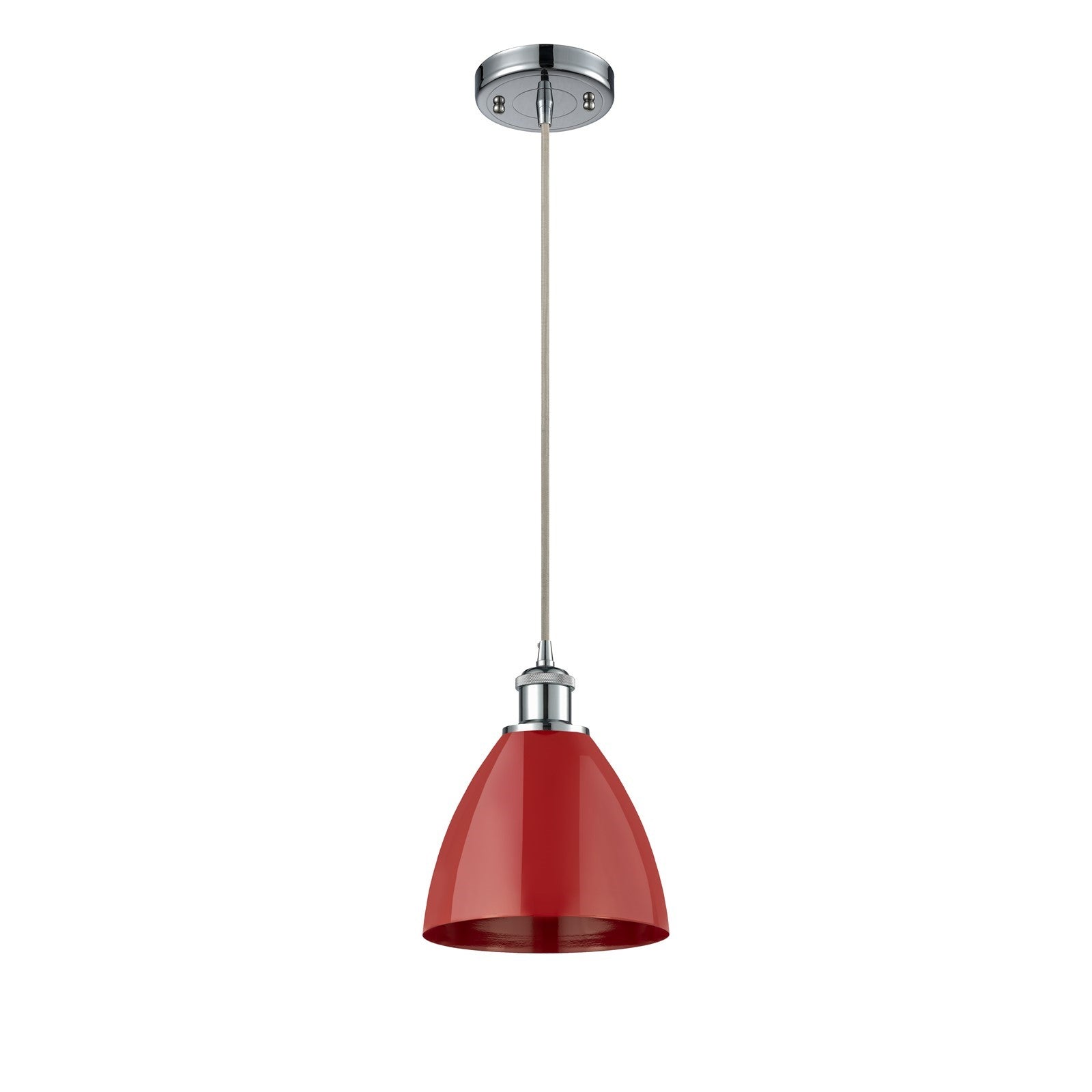Innovations Plymouth 7.5in 1-Light Mini Pendant | Industrial Polished Chrome and Matte Red Metal Shade | Kitchen | Model 516-1P-PC-MBD-75-RD-LED